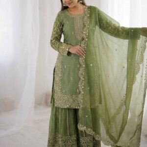 Green Heavy Embroidered Suit Stitched