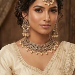 Stone Necklace Set Earrings Antique Gold Plated Full