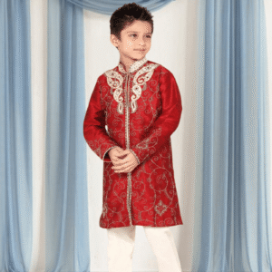 Off White Churidar Maroon Kurta For Kids